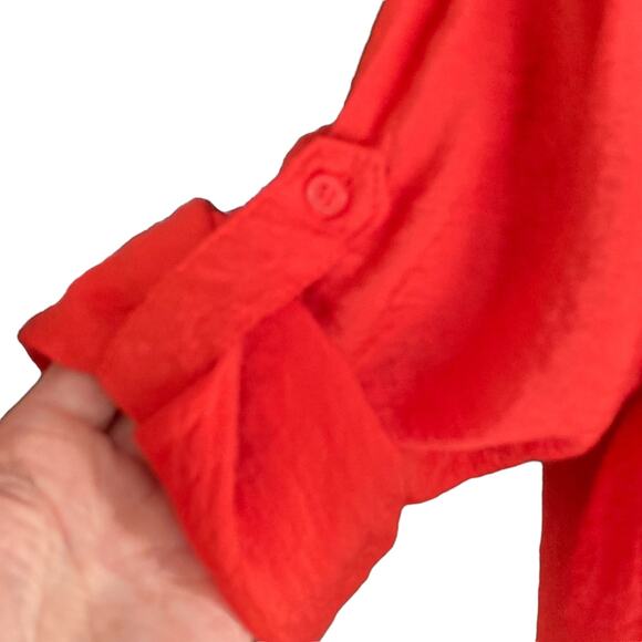 Cotton Express Red Popover Tunic Sz XL Roll Tab Sleeves Back Button Detailing - Picture 7 of 9